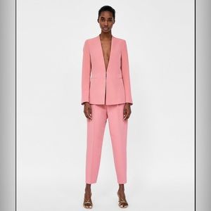 Zara Woman Size Small Pink Suit Blazer and Pants with Belt Barbiecore Pu…